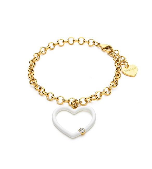 Bracciale Donna Gioielli Sagapò Vibes in acciaio pvd oro con Cuore smalto svb16
