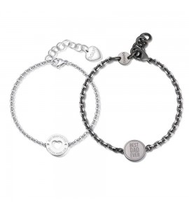 Bracciale Donna Uomo Gioielli Sagapò Me You in acciaio pvd gun con Cuore e incisione Best Dad Ever sey15