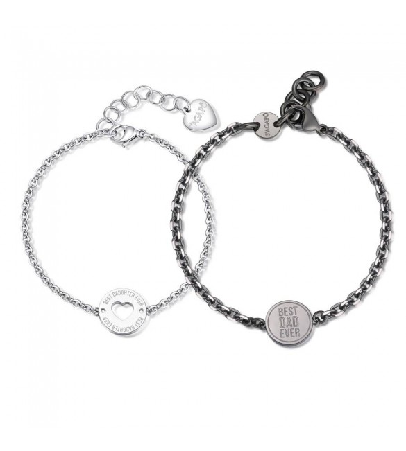 Bracciale Donna Uomo Gioielli Sagapò Me You in acciaio pvd gun con Cuore e incisione Best Dad Ever sey15