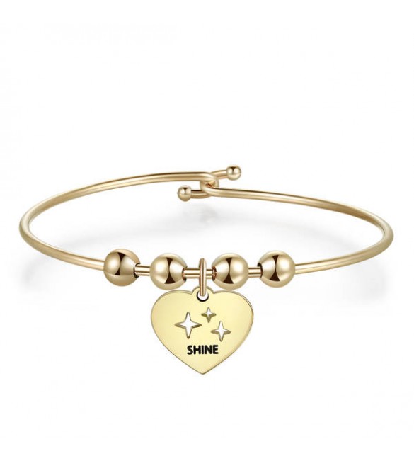Bracciale Rigido Donna Gioielli Sagapò Be My Always in acciaio 316L pvd oro con Cuore e incisione Shine sbm47