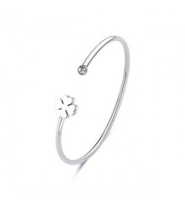 Bracciale Rigido Donna Gioielli Sagapò Click in acciaio con cristallo bianco quadrifoglio sck239