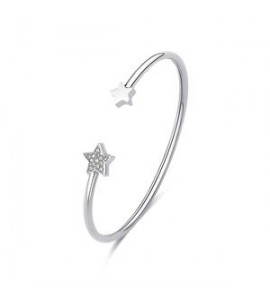 Bracciale Rigido Donna Gioielli Sagapò Click in acciaio con stelle cristalli bianchi sck243