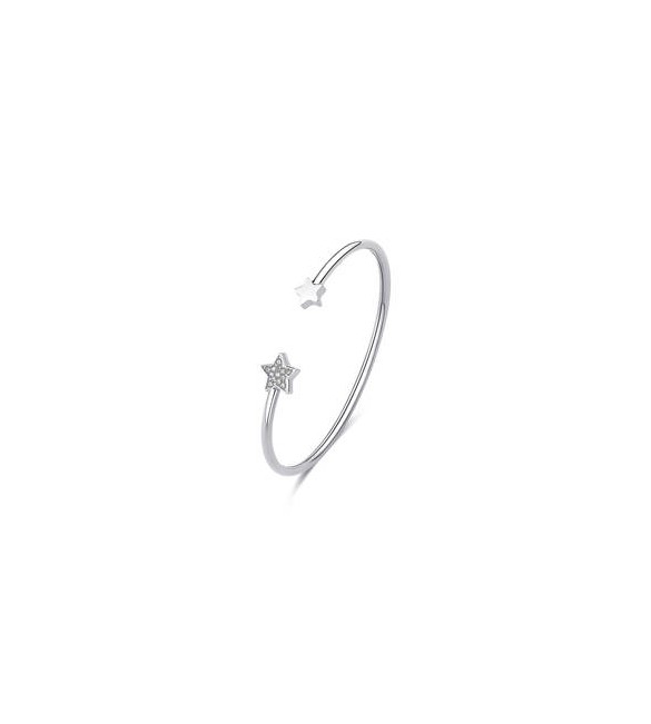 Bracciale Rigido Donna Gioielli Sagapò Click in acciaio con stelle cristalli bianchi sck243