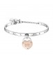 Bracciale Rigido Donna Gioielli Sagapò Lockme in acciaio e pvd oro rosa con cuore con scritta L\'amore è ....la prima volta che