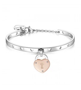 Bracciale Rigido Donna Gioielli Sagapò Lockme in acciaio e pvd oro rosa con cuore con scritta La migliore mamma del mondo è la m