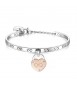 Bracciale Rigido Donna Gioielli Sagapò Lockme in acciaio e pvd oro rosa con cuore con scritta La zia migliore del mondo e crista