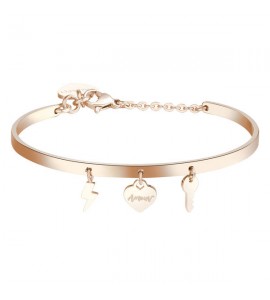 Bracciale Rigido Donna Gioielli Sagapò Tricony in acciaio 316L pvd oro rosa con charm sty13