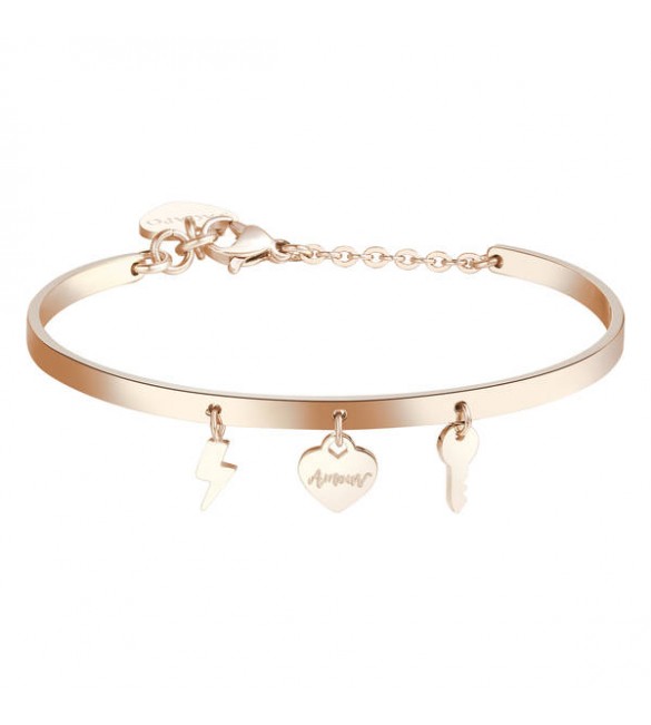 Bracciale Rigido Donna Gioielli Sagapò Tricony in acciaio 316L pvd oro rosa con charm sty13