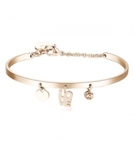 Bracciale Rigido Donna Gioielli Sagapò Tricony in acciaio 316L pvd oro rosa con charm sty17