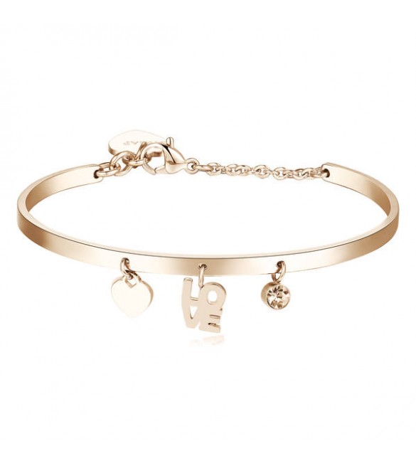 Bracciale Rigido Donna Gioielli Sagapò Tricony in acciaio 316L pvd oro rosa con charm sty17