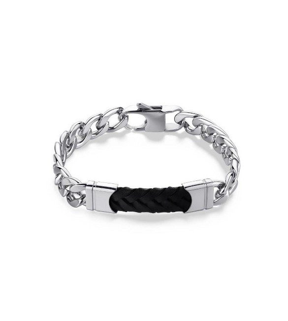 Bracciale Uomo Gioielli S\'agapò Parkour in acciaio catena pelle nera skr16