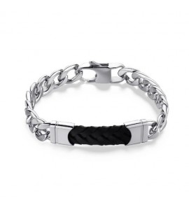 Bracciale Uomo Gioielli S\'agapò Parkour in acciaio catena pelle nera skr16