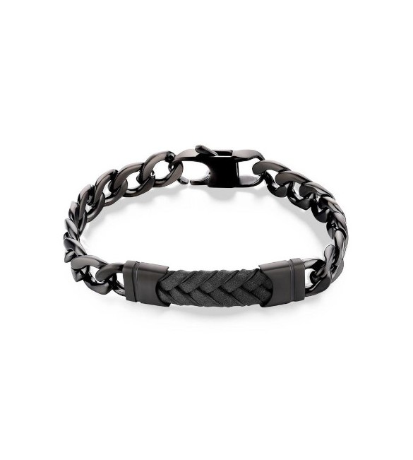 Bracciale Uomo Gioielli S\'agapò Parkour in acciaio pvd gun catena pelle grigia skr15
