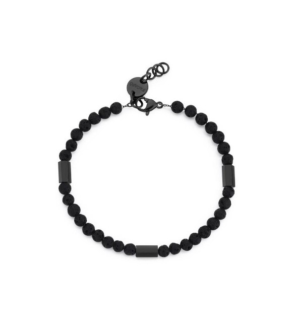 Bracciale Uomo Gioielli S\'agapò Riot in acciaio pvd gun e lava stone srt14