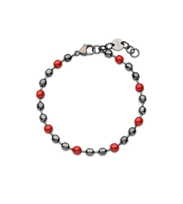 Bracciale Uomo Gioielli S\'agapò Ripple in acciaio pvd gun catena palline smalto rosso srp69