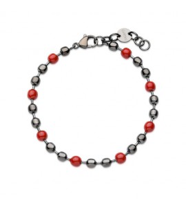 Bracciale Uomo Gioielli S\'agapò Ripple in acciaio pvd gun catena palline smalto rosso srp69