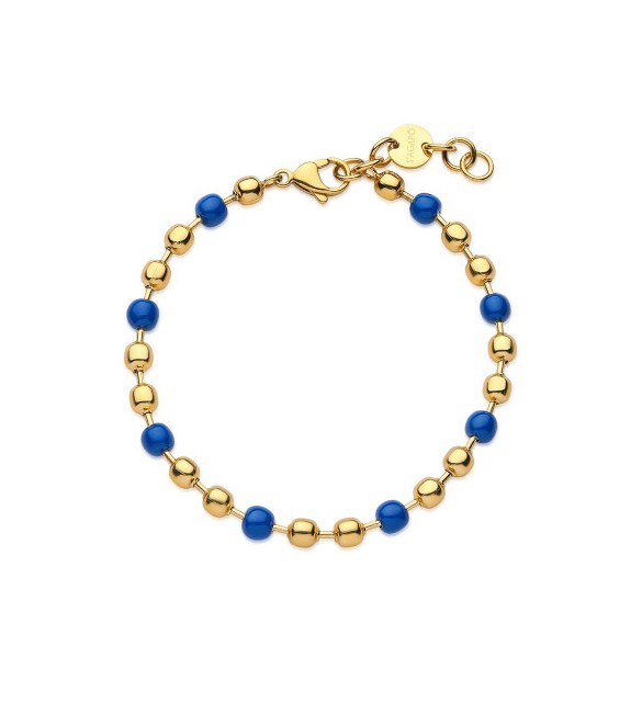 Bracciale Uomo Gioielli S\'agapò Ripple in acciaio pvd oro catena palline smalto blu srp67
