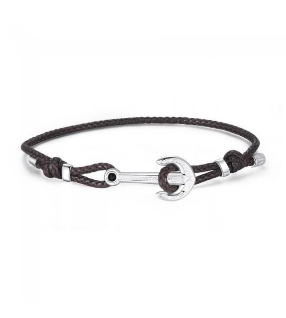 Bracciale Uomo Gioielli Sagapò Anchor in acciaio 316L e cordino marrone con Ancora sor13
