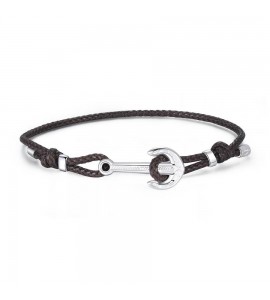 Bracciale Uomo Gioielli Sagapò Anchor in acciaio 316L e cordino marrone con Ancora sor13