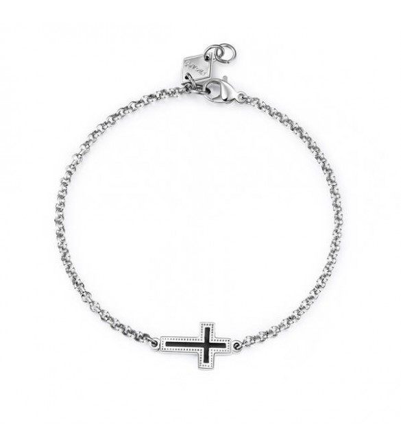 Bracciale Uomo Gioielli Sagapò Charisma in acciaio 316L Croce e smalto nero shs11