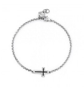 Bracciale Uomo Gioielli Sagapò Charisma in acciaio 316L Croce e smalto nero shs11