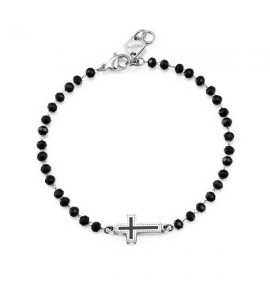 Bracciale Uomo Gioielli Sagapò Charisma in acciaio vetro nero, Croce e smalto nero shs12