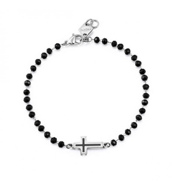 Bracciale Uomo Gioielli Sagapò Charisma in acciaio vetro nero, Croce e smalto nero shs12