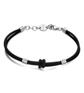 Bracciale Uomo Gioielli Sagapò Panama in acciaio e gomma nera spa23