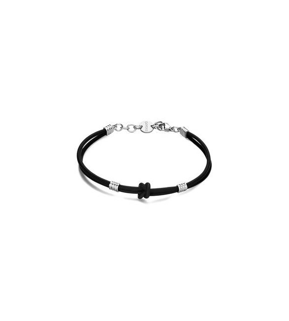 Bracciale Uomo Gioielli Sagapò Panama in acciaio e gomma nera spa23