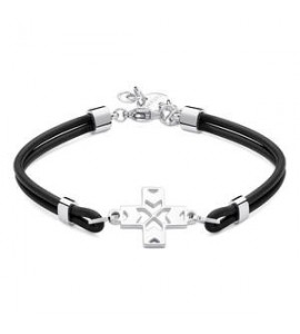 Bracciale Uomo Gioielli Sagapò Rebel in acciaio gomma nera Croce srb18