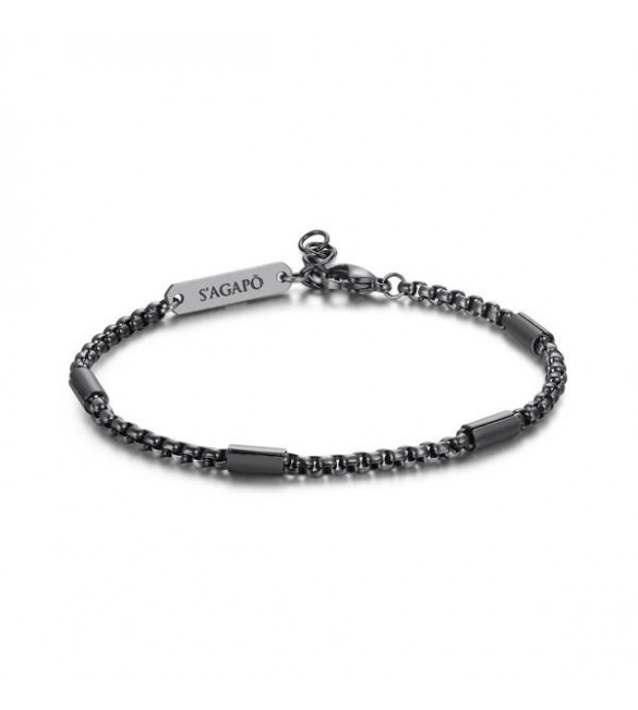 Bracciale Uomo Gioielli Sagapò Ripple in acciaio 316L brunito catena veneziana rotonda srp14