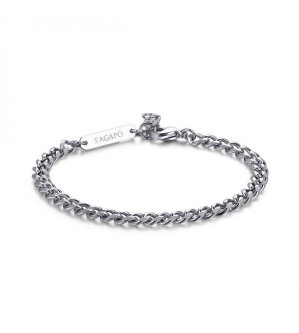 Bracciale Uomo Gioielli Sagapò Ripple in acciaio 316L catena grumetta diamantata piccola srp19