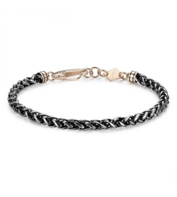 Bracciale Uomo Gioielli Sagapò Ripple in acciaio 316L pvd gun brunito catena spiga srp25