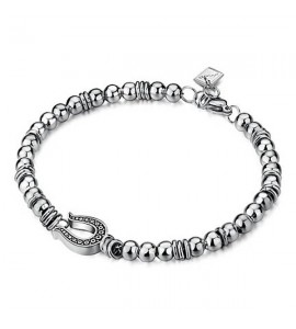 Bracciale Uomo Gioielli Sagapò Seth in acciaio 316L smalto nero Ferro Di Cavallo ssh13