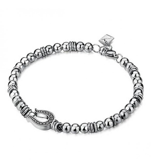 Bracciale Uomo Gioielli Sagapò Seth in acciaio 316L smalto nero Ferro Di Cavallo ssh13