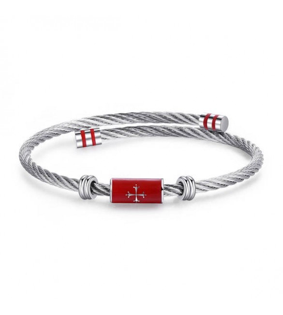 Bracciale Uomo Gioielli Sagapò Seven Seas semirigido in acciaio 316L armonico motivo nautico e smalto rosso svn11