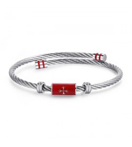 Bracciale Uomo Gioielli Sagapò Seven Seas semirigido in acciaio 316L armonico motivo nautico e smalto rosso svn11
