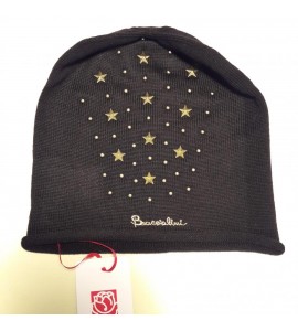 Cappello Cuffia Donna Braccialini Tessuto con applicazioni Stelle e borchie colore nero br84006 bclw16