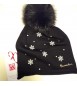 Cappello Cuffia Donna Braccialini Tessuto con Fiocchi di Neve pon pon colore nero br84007 bclw19