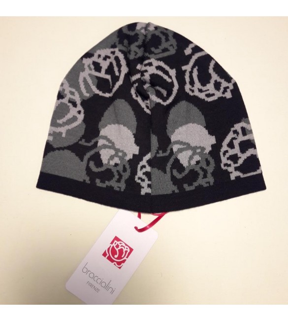 Cappello Cuffia Donna Braccialini Tessuto con ricami colore grigio nero br84002 bclw07