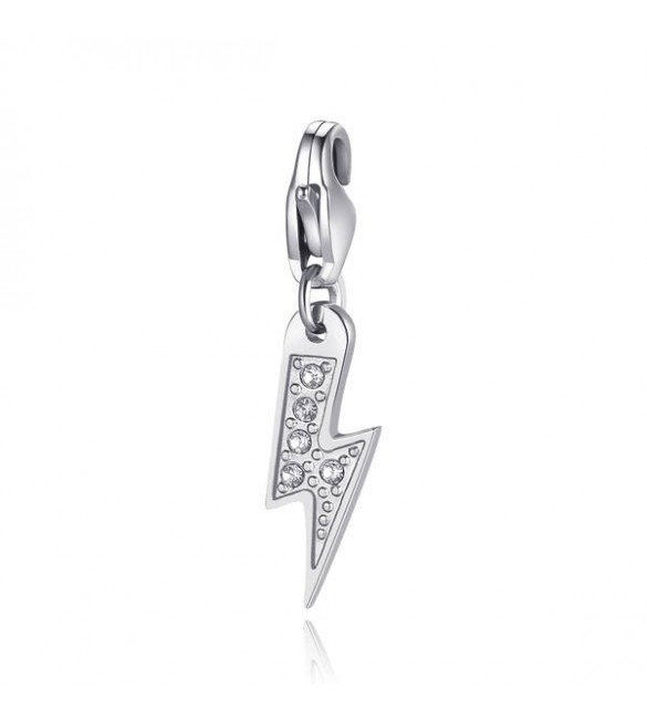 Charm donna gioielli Sagapò Happy in acciaio 316L a saetta con cristalli bianchi sha352