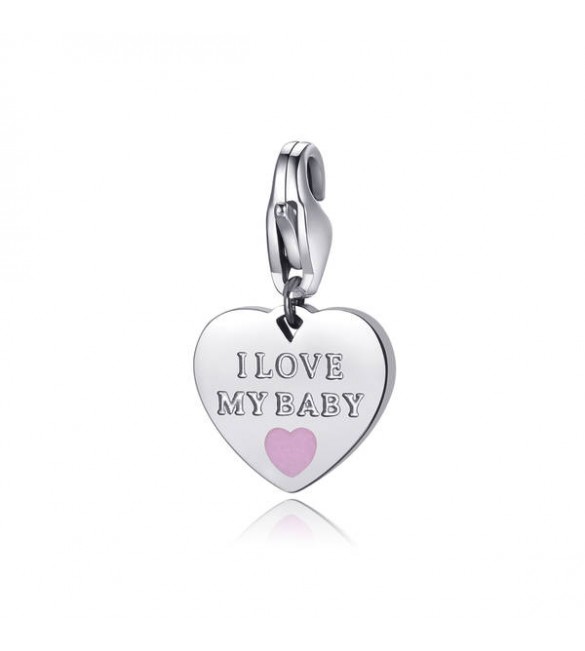 Charm donna gioielli Sagapò Happy in acciaio 316L Cuore con I Love My Baby e smalto rosa sha334
