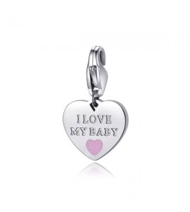 Charm donna gioielli Sagapò Happy in acciaio 316L Cuore con I Love My Baby e smalto rosa sha334