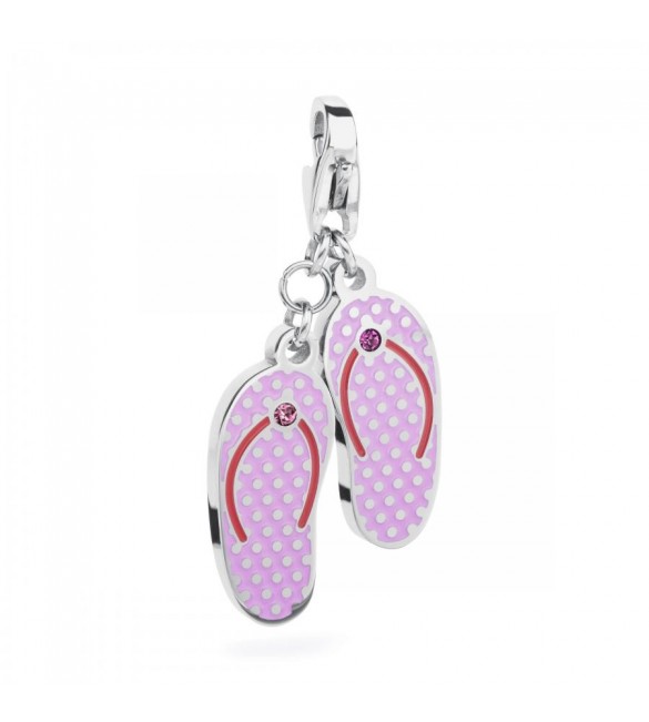 Charm donna gioielli Sagapò Happy in acciaio 316L Infradito smalto colorato rosa sha151