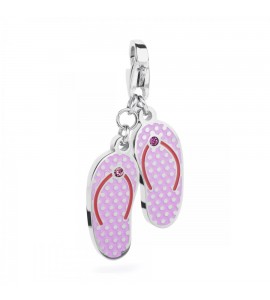 Charm donna gioielli Sagapò Happy in acciaio 316L Infradito smalto colorato rosa sha151