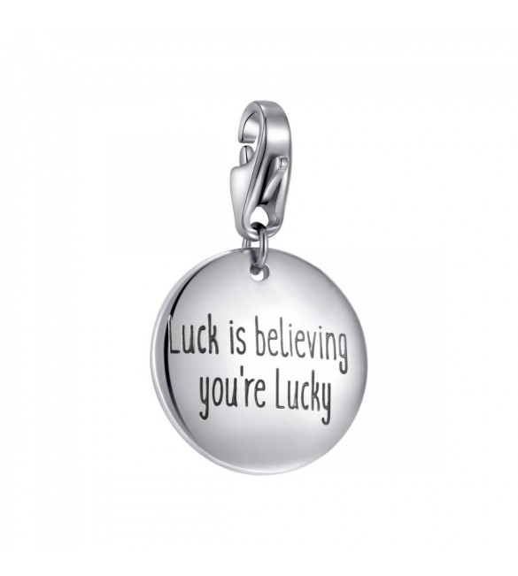 Charm donna gioielli Sagapò Happy in acciaio 316L Medaglia incisa Luck is believing you\'re lucky sha216