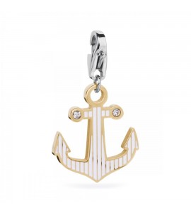 Charm donna gioielli Sagapò Happy in acciaio 316L pvd oro Ancora smalto bianco cristalli bianchi sha148