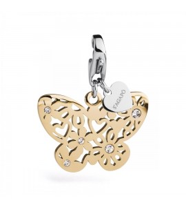 Charm donna gioielli Sagapò Happy in acciaio 316L pvd oro Farfallina Liberty Gialla cristalli bianchi sha159