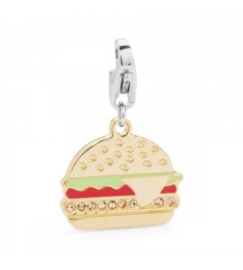 Charm donna gioielli Sagapò Happy in acciaio 316L pvd oro Hamburger smalti colorati cristalli sha95