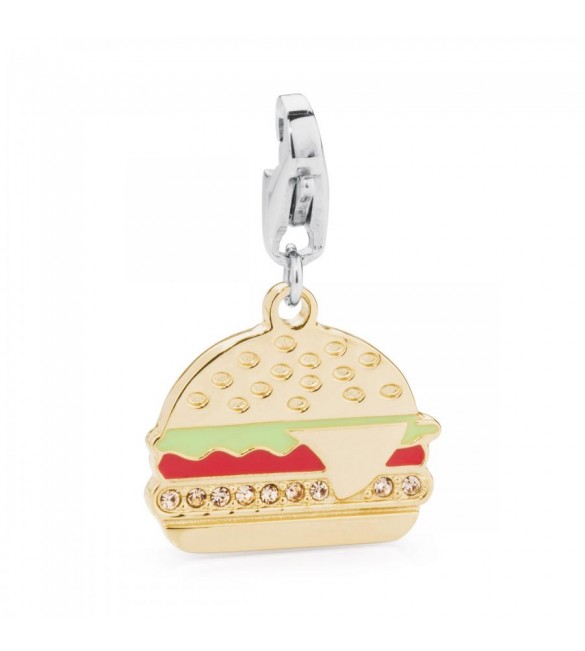 Charm donna gioielli Sagapò Happy in acciaio 316L pvd oro Hamburger smalti colorati cristalli sha95